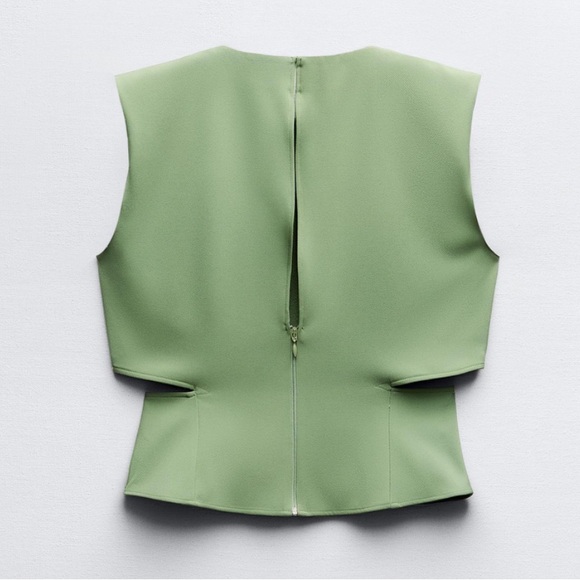 Zara Olive Green Blouse with Button Detail - Picture 3 of 4